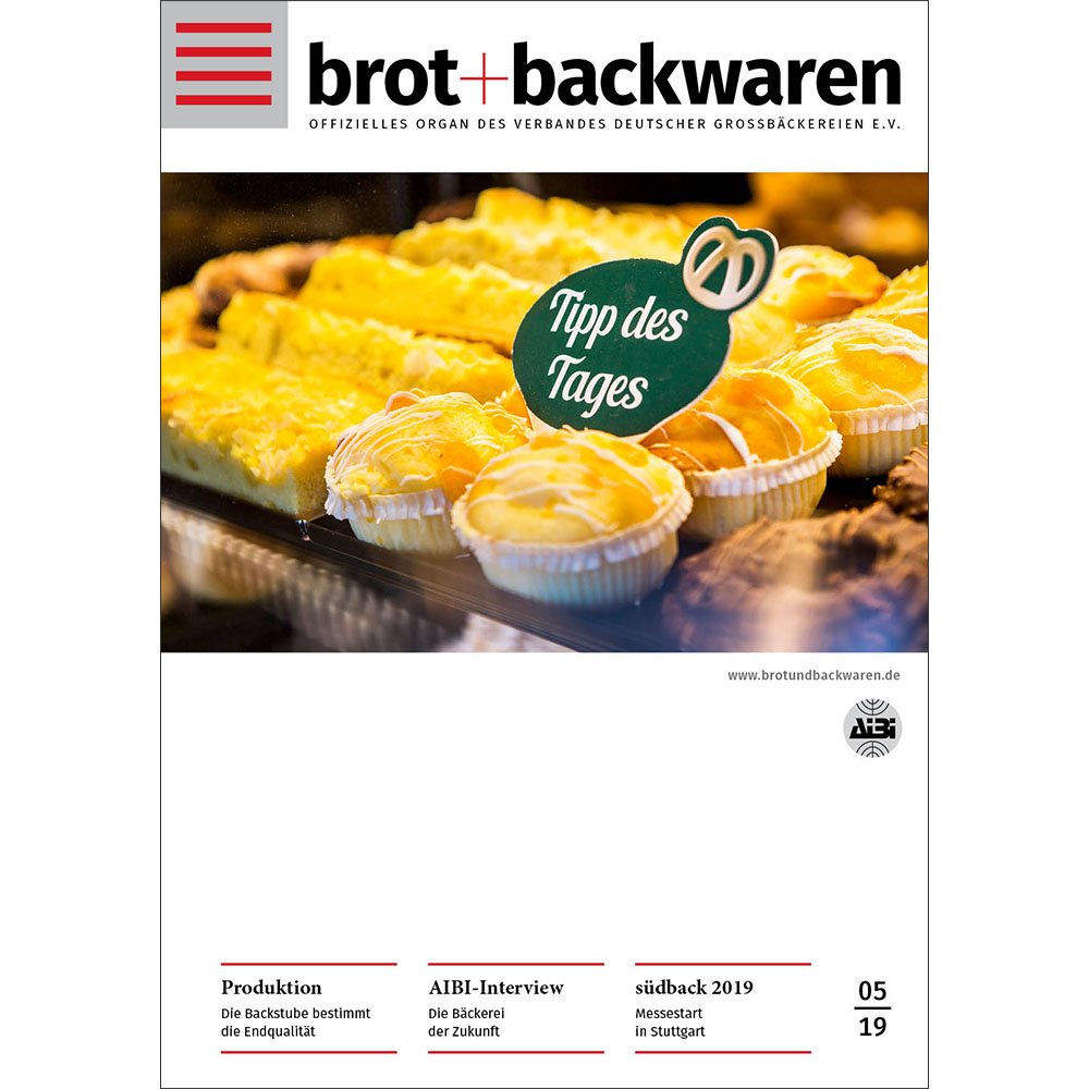 f2m-brot+backwaren 2019-05; Produktion Die Backstube bestimmt die Endqualität; AIBI-Interview Die Bäckerei der Zukunft; südback 2019 Messestart in Stuttgart