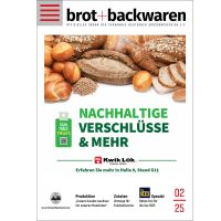 zu sehen ist das Cover der brot+backwaren 2025-02 mit diesen Themen Produktion: „Unsere Kunden wachsen mit unseren Maschinen“ Zutaten: Vorteige für Feinbackwaren iba Special: Bühne frei für die iba 2025